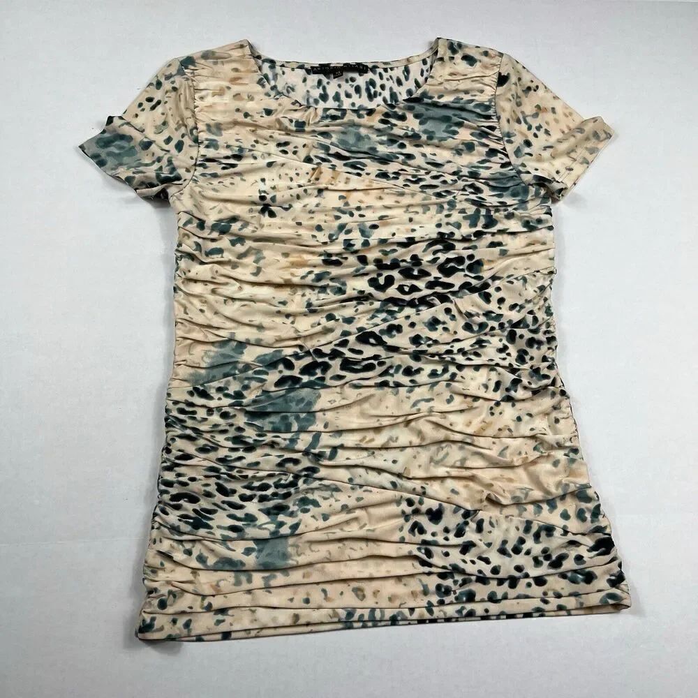 Antonio Melani Womens Artsy Blouse Abstract Print Ruched Short Sleeve Top XS